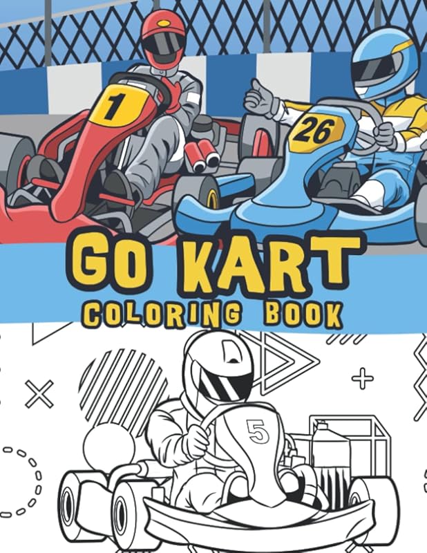 Go karting coloring book: Go karts, open-wheel car or quadracycles and superkarts by Blue bee