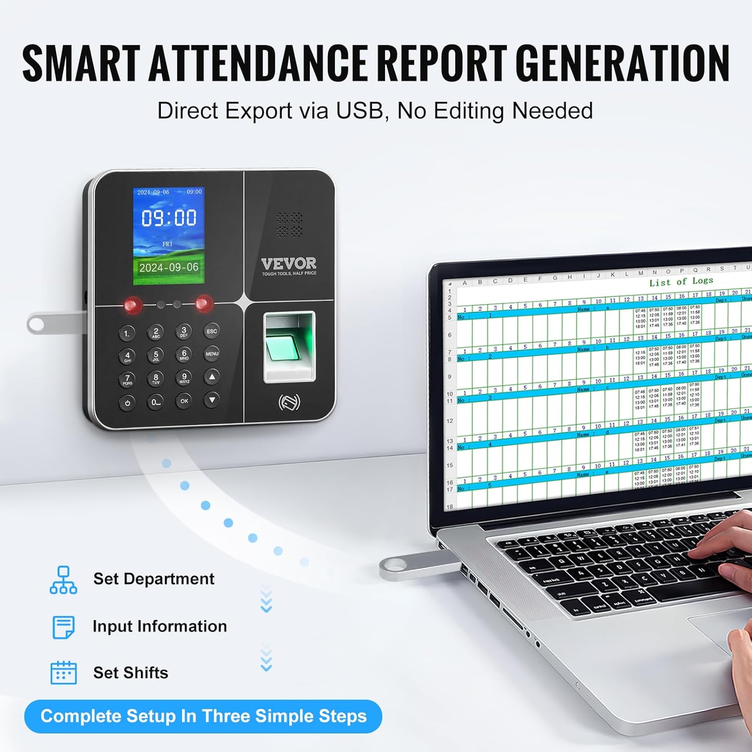 VEVOR Time Clocks For Employees Small Business With Face, Fingerprint, RFID And PIN Punching In One, Biometric Time Clock With 5 RFID Cards &USB Drive_voghion.com