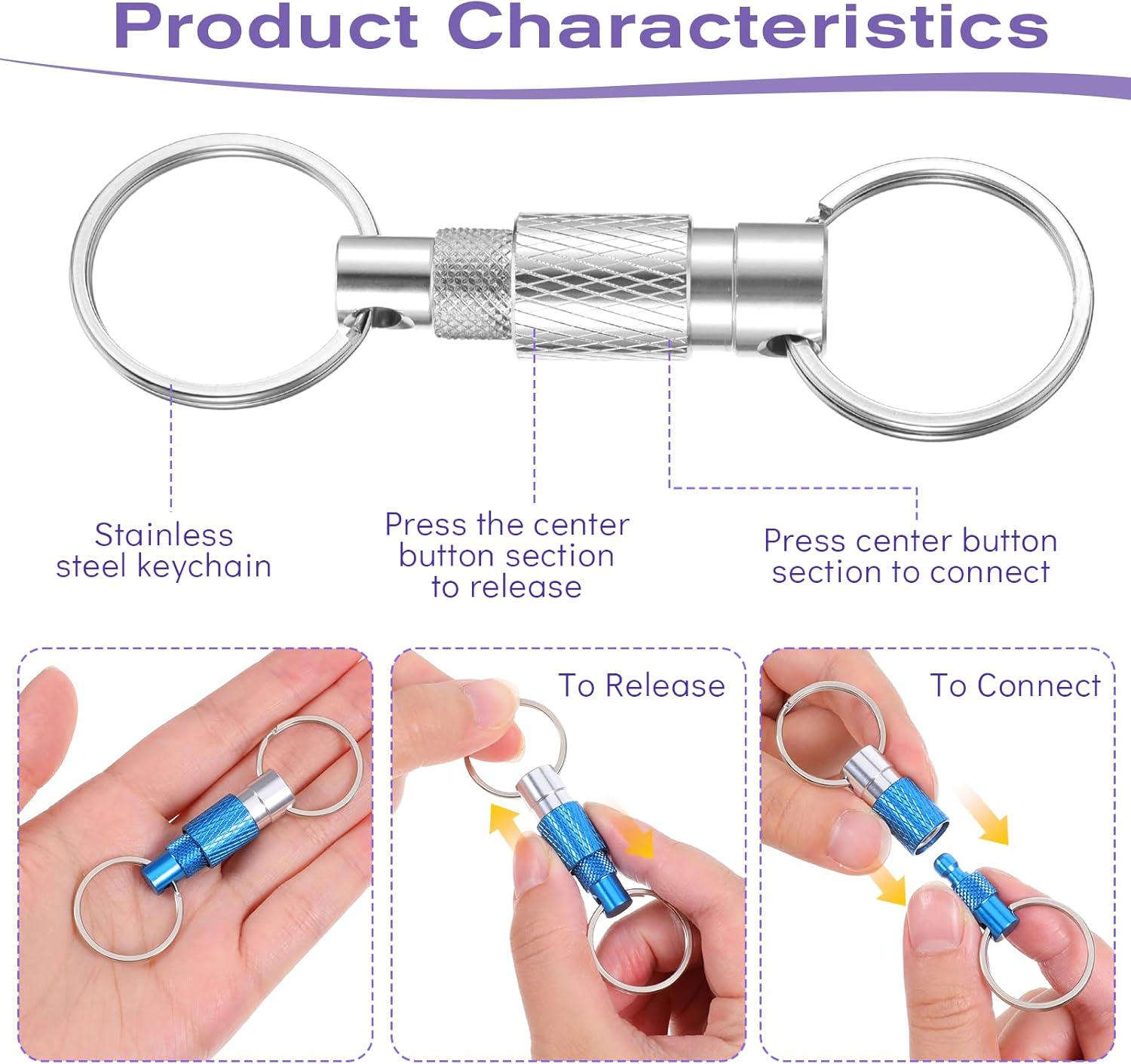 Detachable Quick Release Key Ring Heavy Duty Metal Keychain Set_voghion.com