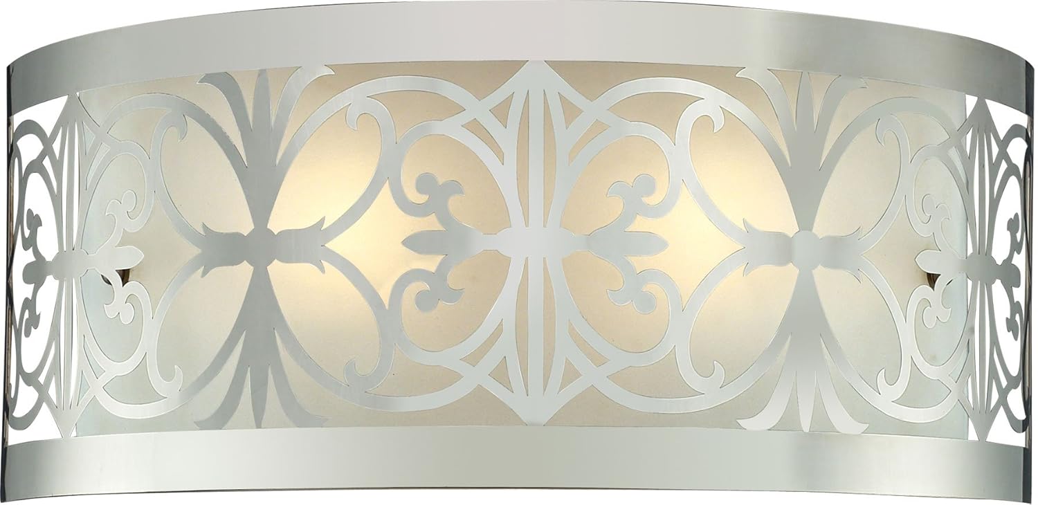 

Elk Lighting 11431/2 17 by 7-Inch Willow Bend 2-Light Bathbar with Laser Cut Stainless Frosted Glass Shade, Polished Chrome Finish