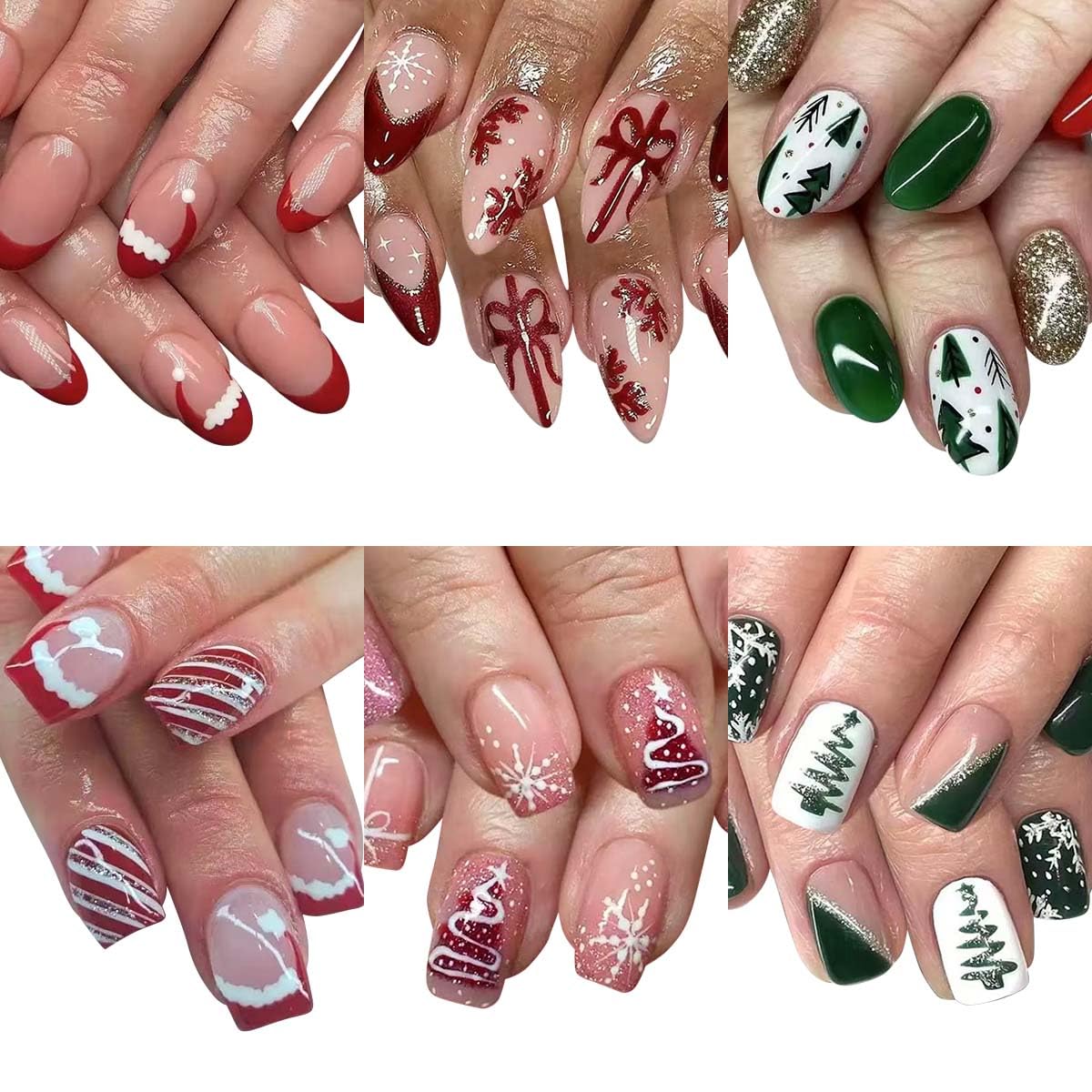 Verpakkingen van 6 stuks (144 stuks) vierkante plaknagels - korte en medium plaknagels - French tip nepnagels met bloemmotief - voor vrouwen - 12 maten - 6 stijlen_voghion.com