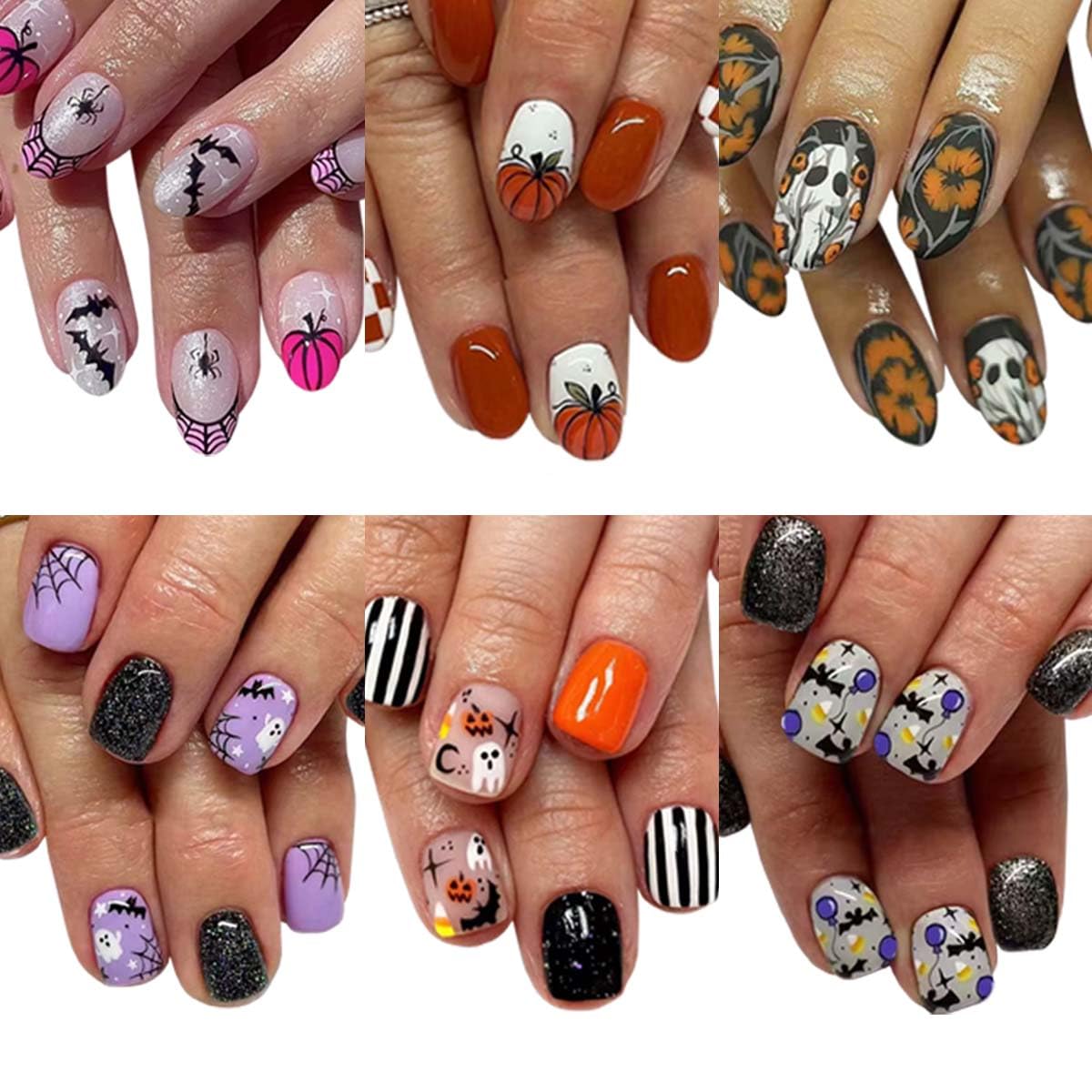 Verpakkingen van 6 stuks (144 stuks) vierkante plaknagels - korte en medium plaknagels - French tip nepnagels met bloemmotief - voor vrouwen - 12 maten - 6 stijlen_voghion.com