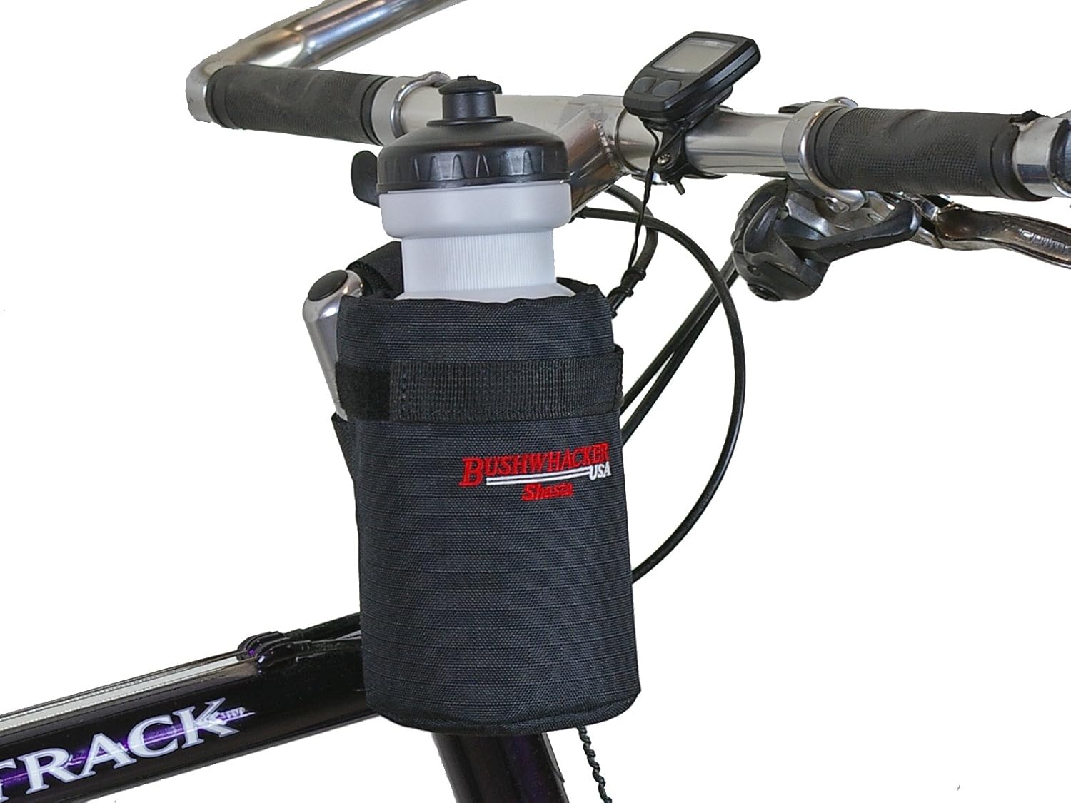 

Bushwhacker Shasta Black - Insulated Bike Water Bottle Holder w/ 22 oz. Bottle - Two Point Bike Frame & Handlebar Attachment w/ Belt Loop