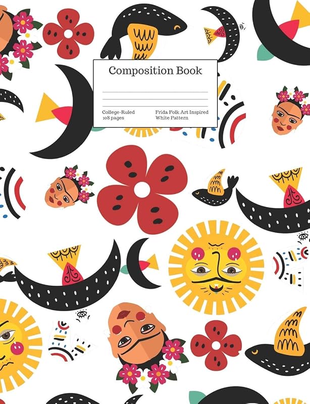 Composition Book College-Ruled Frida Folk Art Inspired White Pattern: Retro Kahlo Inspired Cover (Back to School Series) by Gifted Life Co.