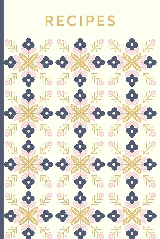 Recipes: Blank Cookbook for Collecting, Organizing and Sharing Your Favorite Recipes with Modern Folksy Floral Cover Pattern in Navy and Blush by Freya Pearl Notebooks