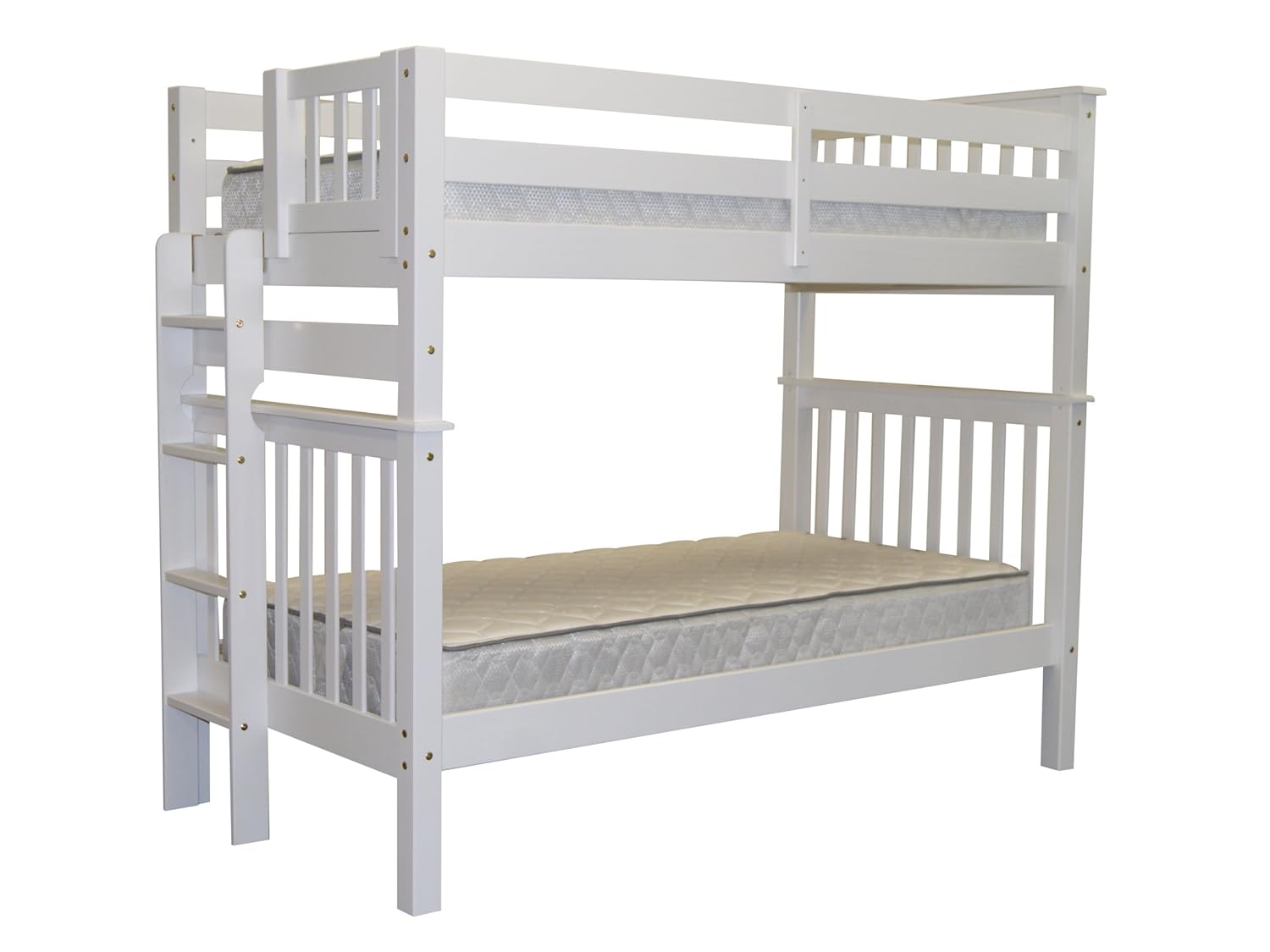 

Bedz King Tall Mission Style Bunk Bed with End Ladder, Twin Over Twin, White