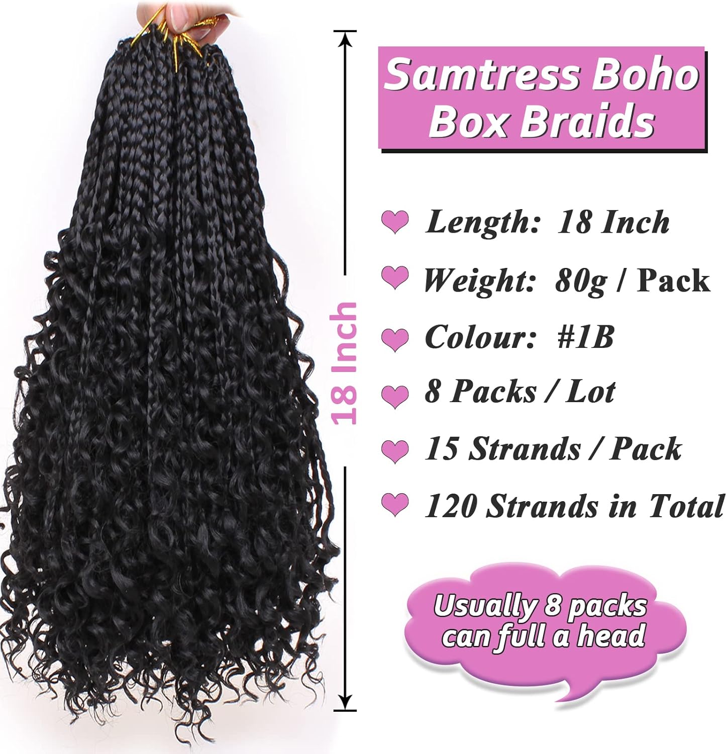 30 Inch Crochet Box Braids 8 Packs Black Goddess Box Braids Crochet Hair Bohomian Box Braids Crochet Hair Synthetic Braiding Hair Extensions_voghion.com