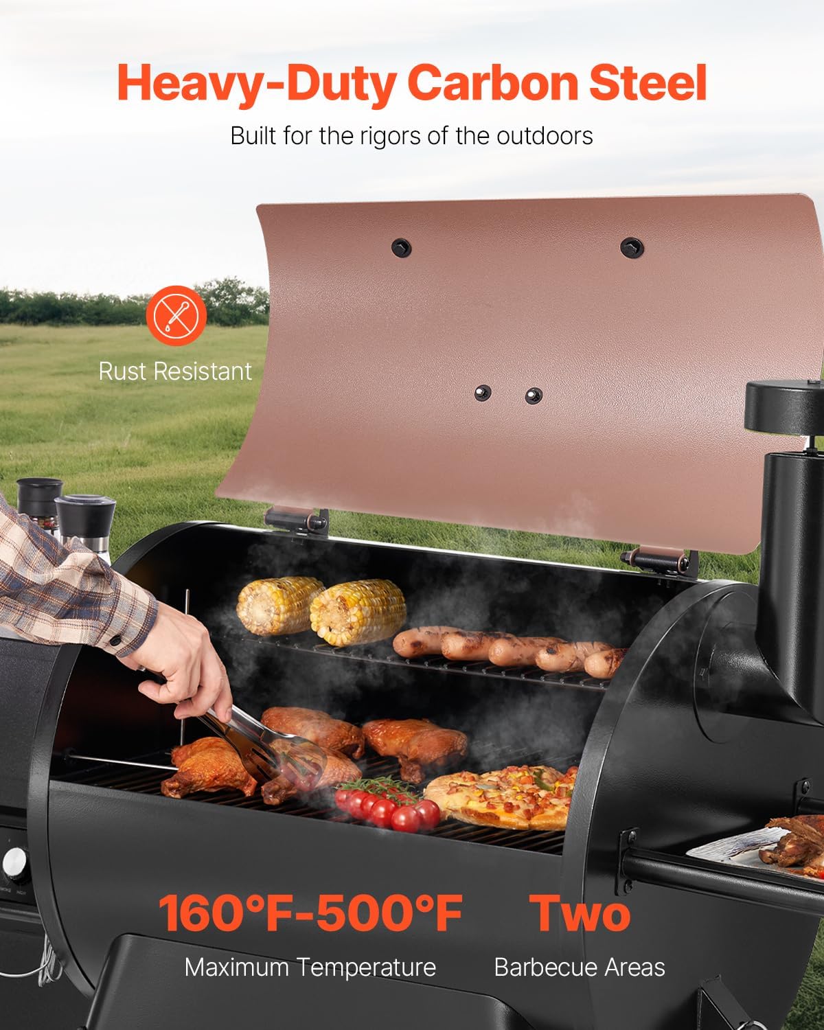 VEVOR Barbecue a pellet di legno con affumicatore, 8 funzioni in 1 per cucinare all'aperto, area di cottura di 575 pollici quadrati, affumicatore elettrico con controllo tramite app Wi-Fi._voghion.com