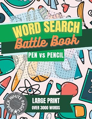 Word Search Battle Book - Pen vs Pencil: (BLACK WHITE PAGES) Perfect for Searching Together with Family and Friends, and for All Ages.