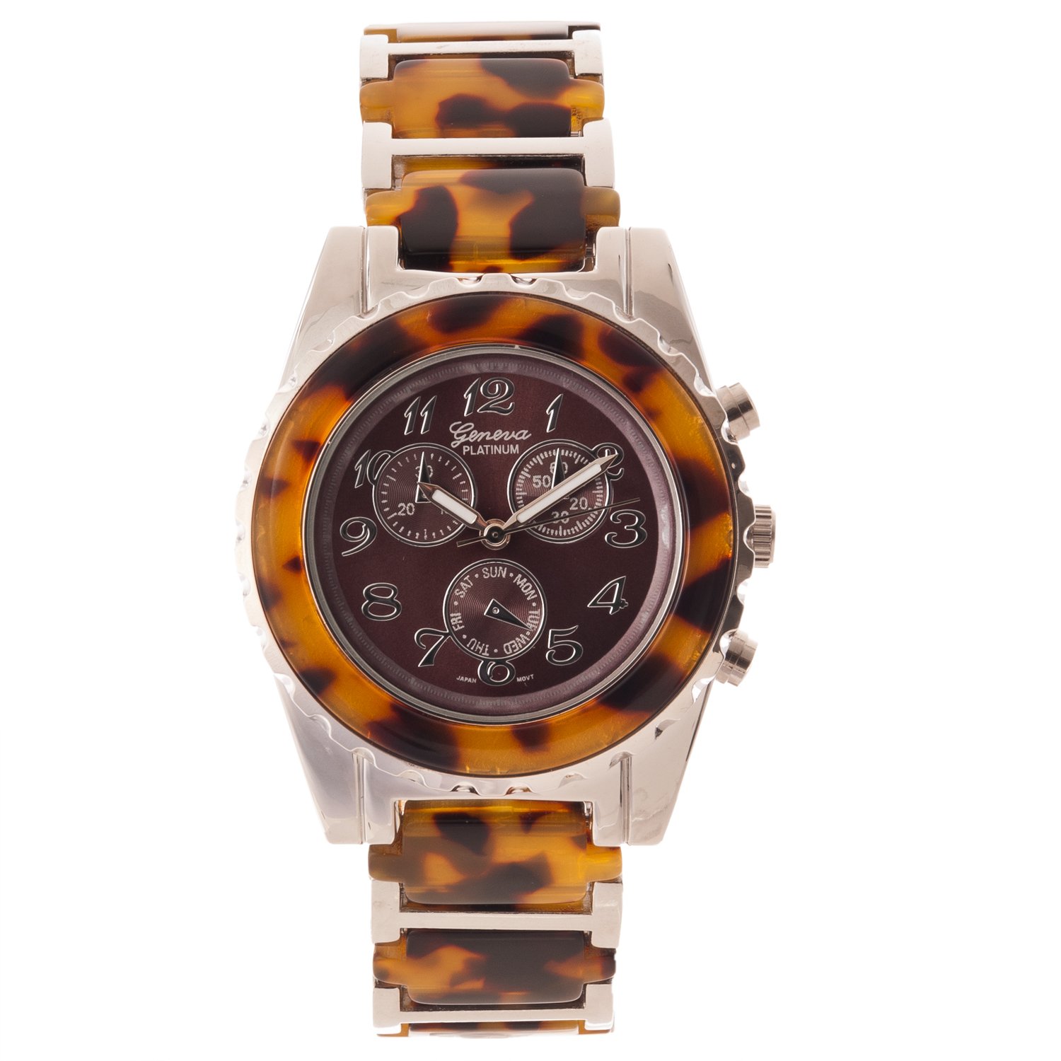 

Geneva Platinum Womens Faux Tortoise and Silver-tone Analog Watch