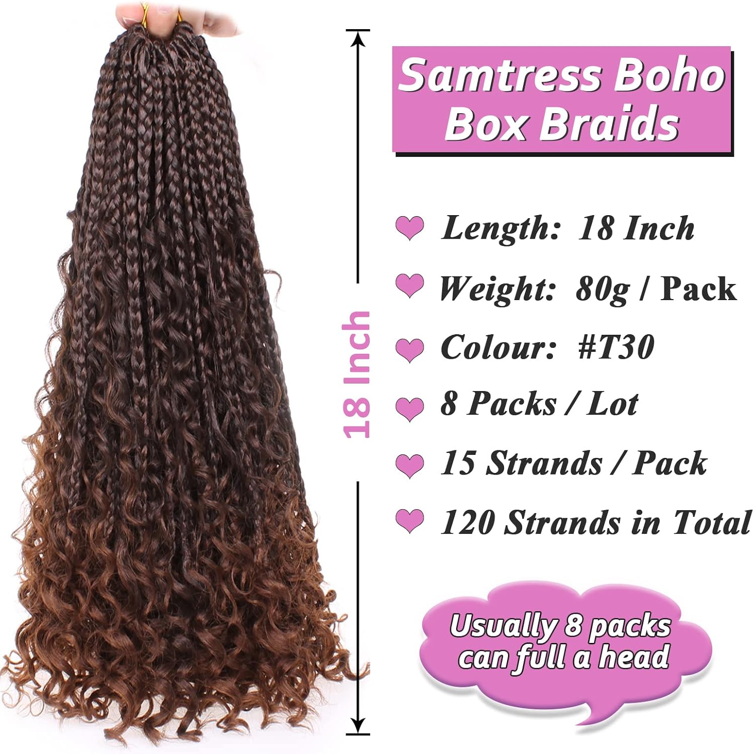30 Inch Crochet Box Braids 8 Packs Black Goddess Box Braids Crochet Hair Bohomian Box Braids Crochet Hair Synthetic Braiding Hair Extensions_voghion.com
