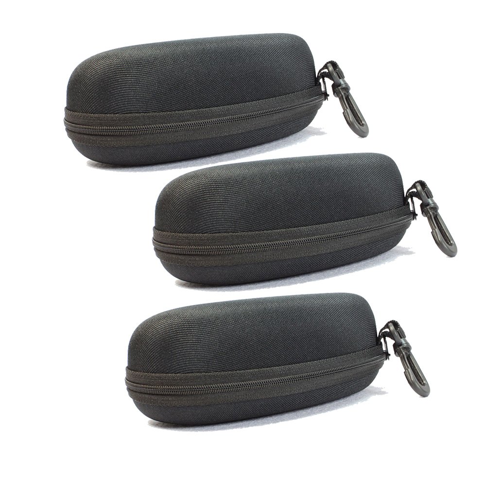 

Olymstore(TM) 3pcs Portable Oval Shape Zippered Closure Eye Glasses Sunglasses Hard Case Box Holder with Carabiner Hook Clip for Outdoor Traveling Use