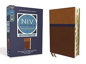 NIV Study Bible, Fully Revised Edition (Study Deeply. Believe Wholeheartedly.), Personal Size, Leathersoft, Brown/Blue, Red Letter, Thumb Indexed, Comfort Print