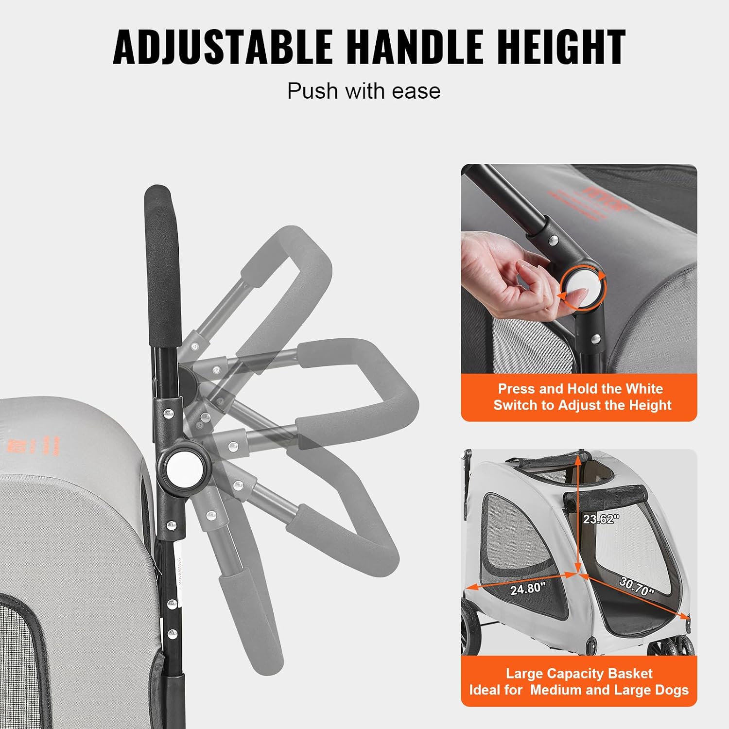 VEVOR Extra Large Dog Stroller For Dogs Up To 160lbs, 4 Wheel Handle-Adjustable Pet Stroller For Large Dog, Jogging Carriage For 2 Dogs_voghion.com