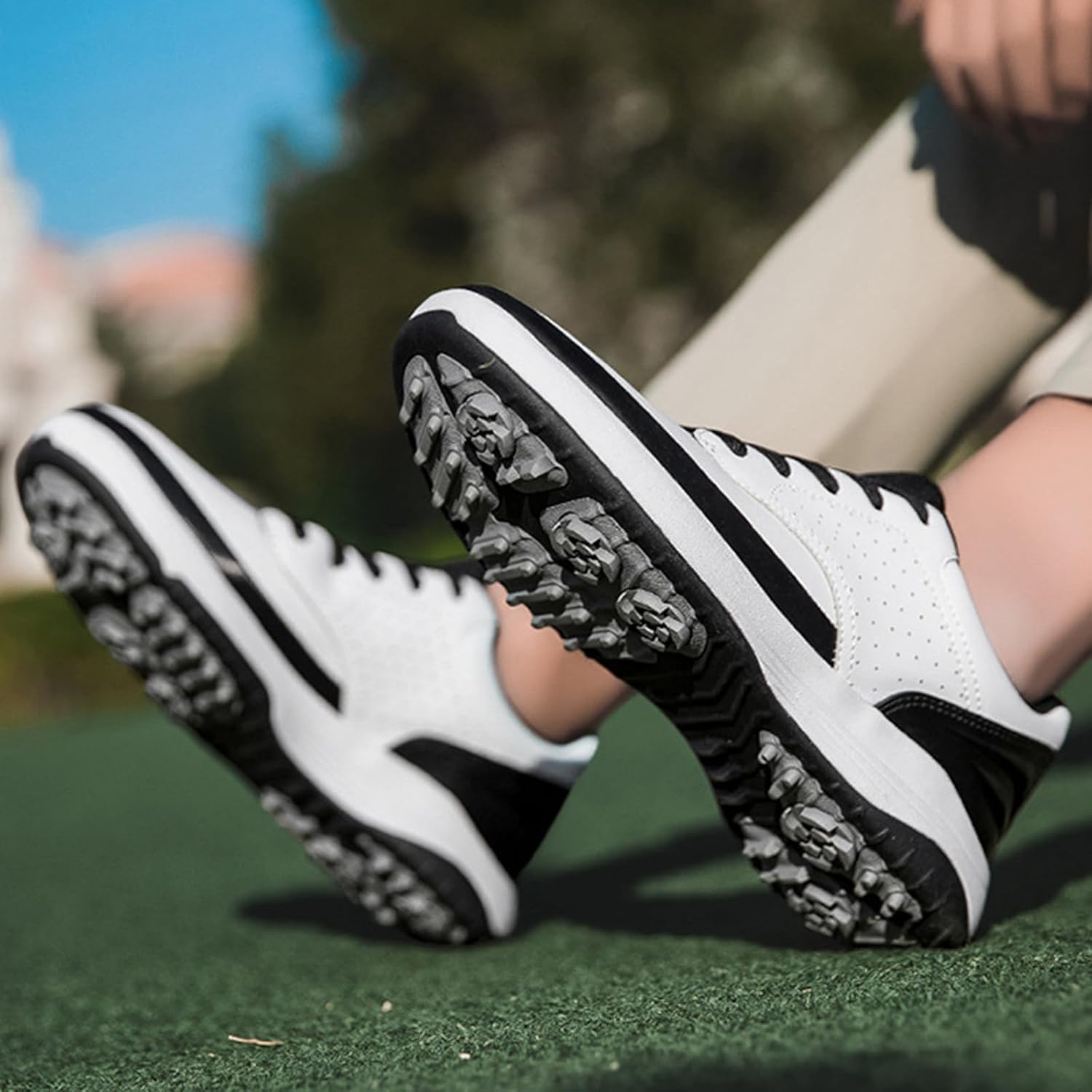 Waterproof Golf Shoes Men's Four Seasons All Weather Spiked Golf Shoes Classic Non-Slip Lace-up Professional_vogvips.com