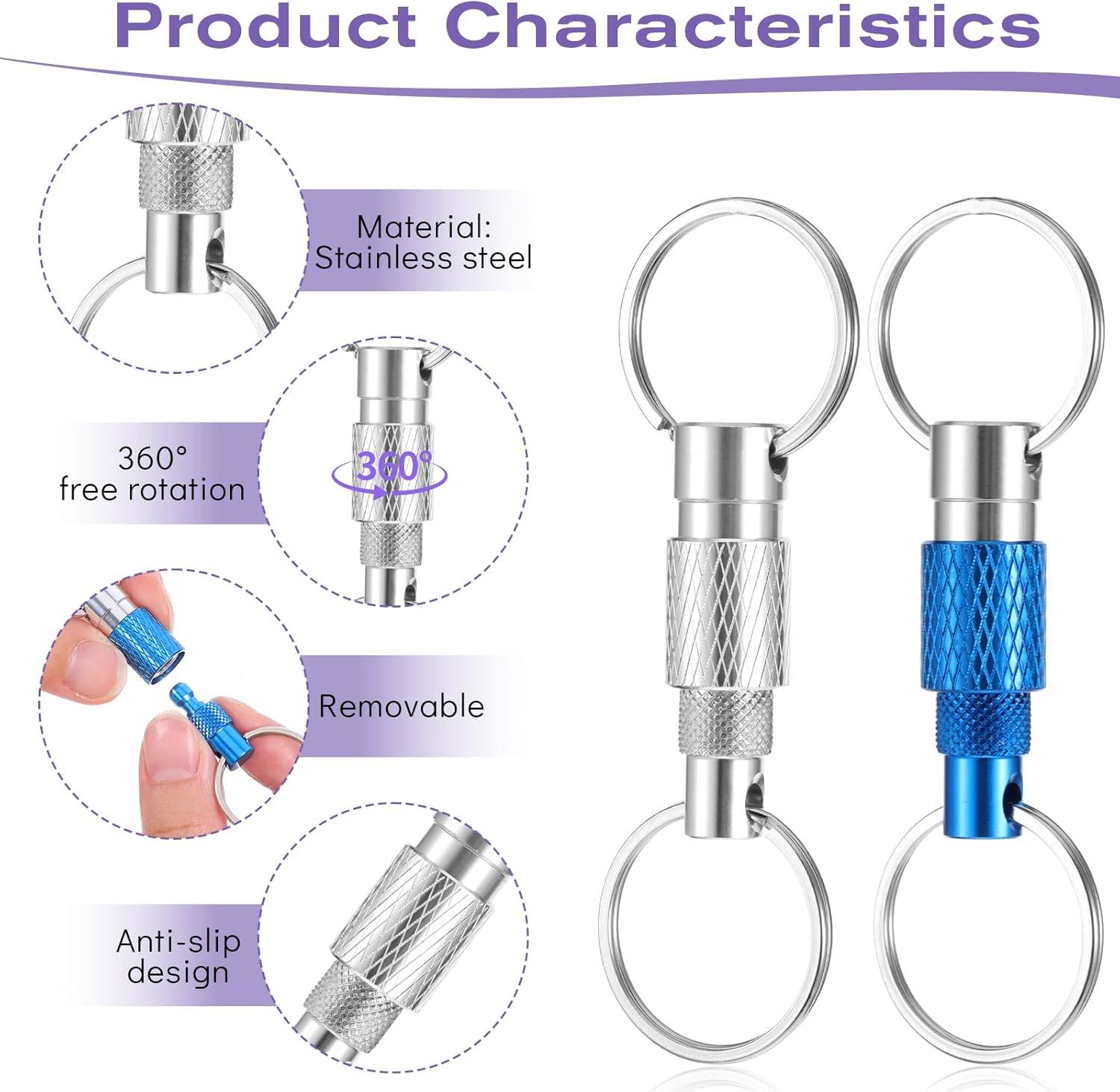Detachable Quick Release Key Ring Heavy Duty Metal Keychain Set_voghion.com