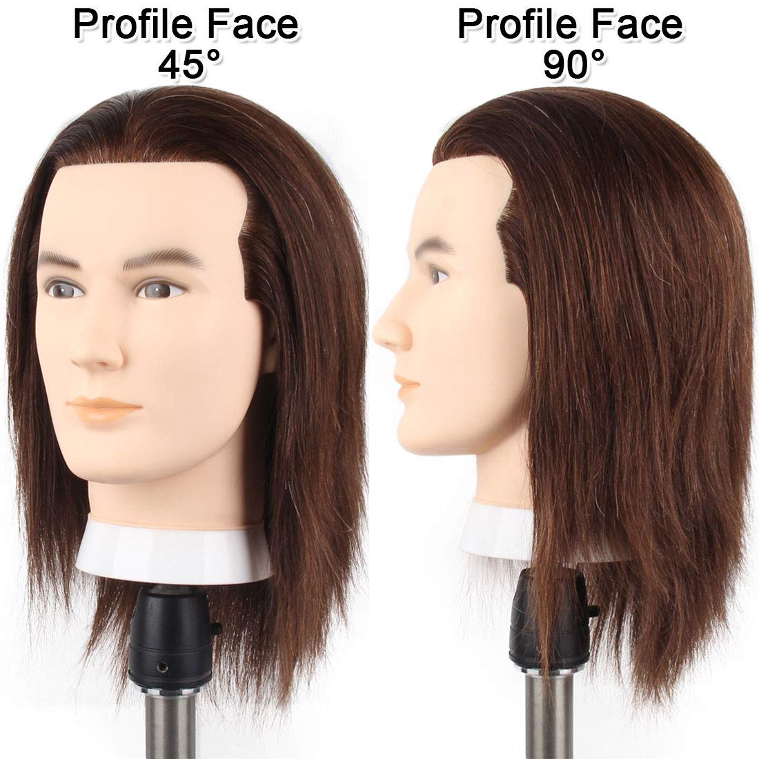 Testa di manichino maschile con capelli 100% umani, ideale per l'allenamento al taglio di capelli, con capelli folti. Testa di manichino da parrucchiere per acconciature (20-25 cm, 3B#)._voghion.com