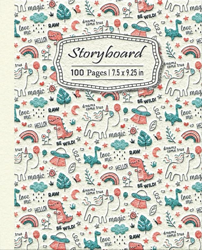 Storyboard.: Pattern with Unicorn, Dinosaur, Rainbow, and More 7.5 x 9.25, 100 Pages, For kids, teens, and adults. by KRONOS BOOKS