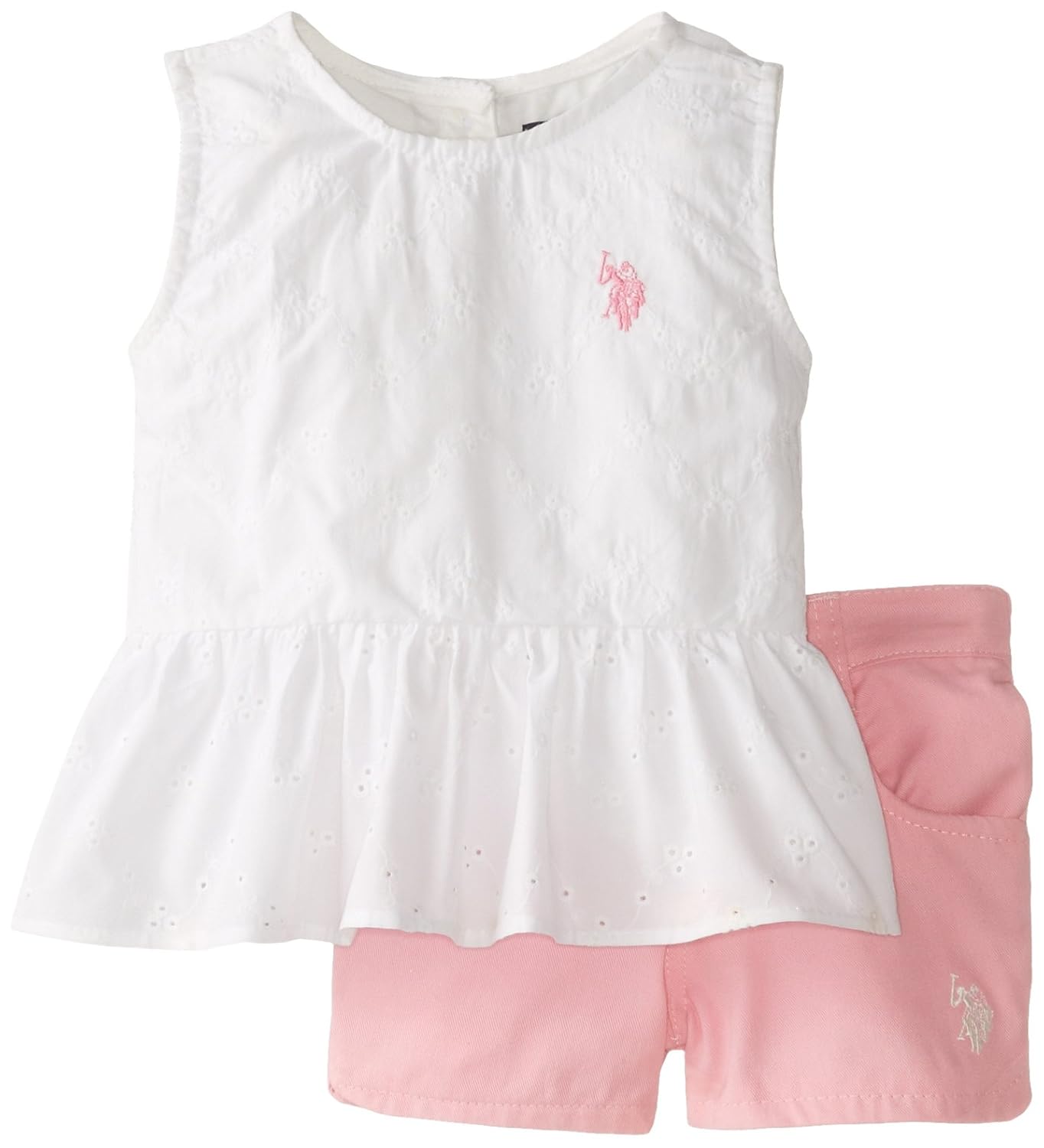 

U.S. POLO ASSN. Little Girls' Eyelet Peplum Top and Twill Short Set