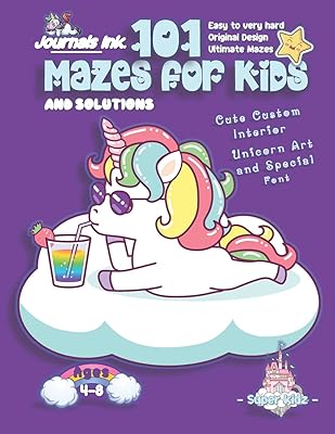 101 Mazes For Kids: SUPER KIDZ Book. Children - Ages 4-8 (US Edition). Cartoon Cloud Baby Unicorn, Purple w custom art interior. 101 Puzzles w ... book for fun activity time! (Unicorns 19MD2)
