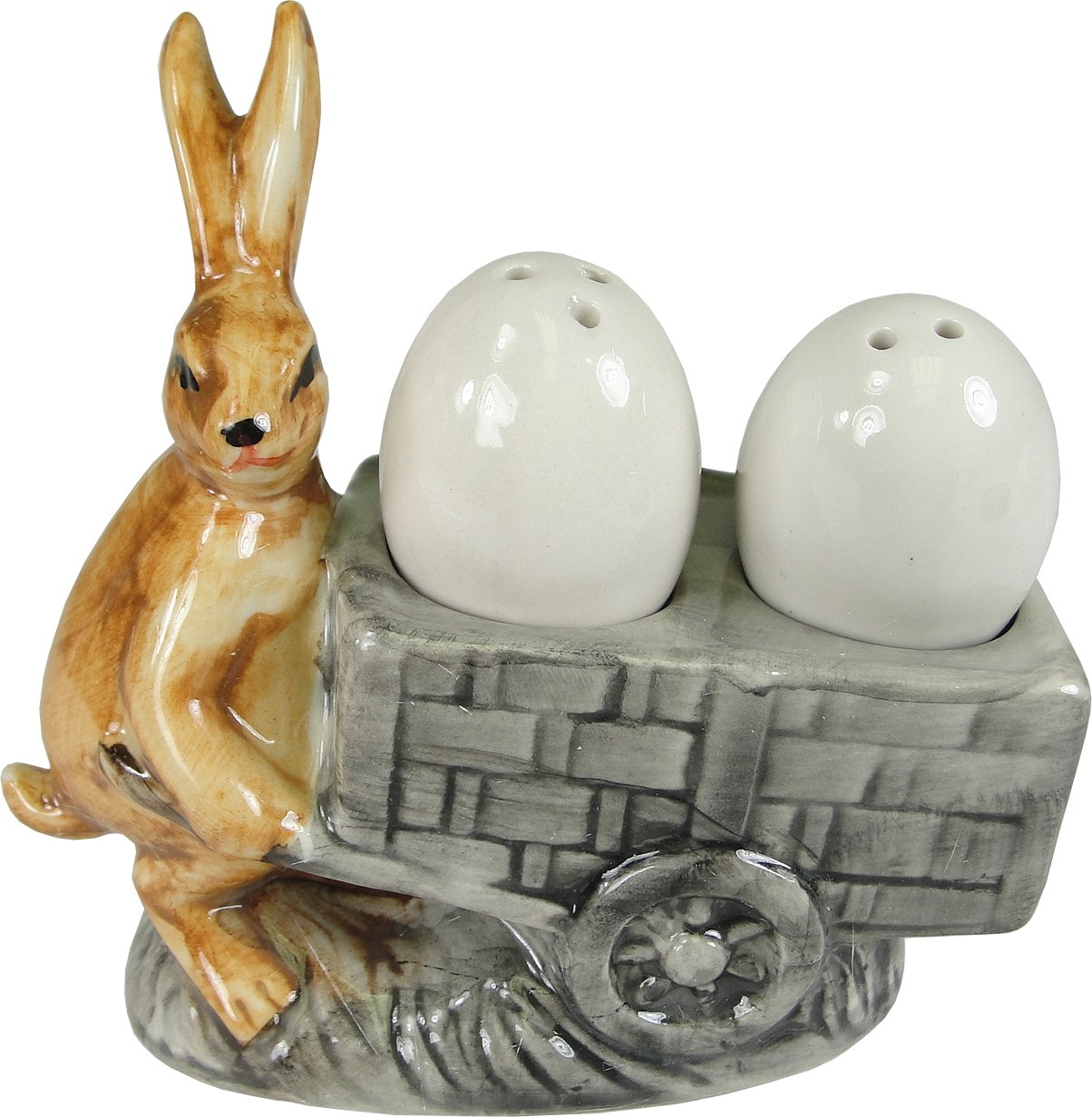 

Stoneware Vintage Reproduction Egg Salt and Pepper Shaker with Rabbit