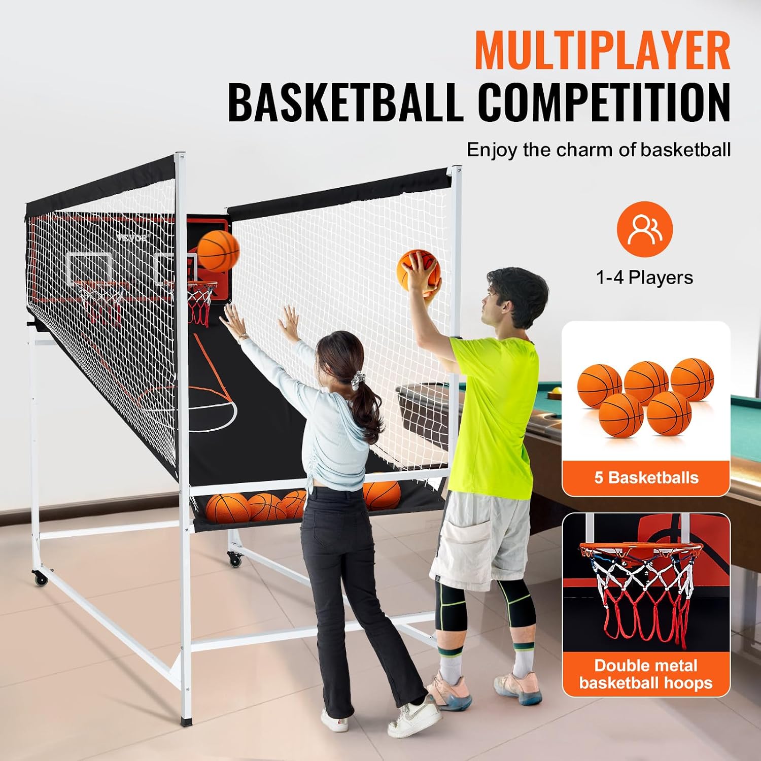 VEVOR Basketball Arcade Game Indoor, 2 Player Indoor Basketball Game, Home Dual Pop- A-Shot Sport With Balls, 8 Game Modes, Electronic Scoreboard_voghion.com