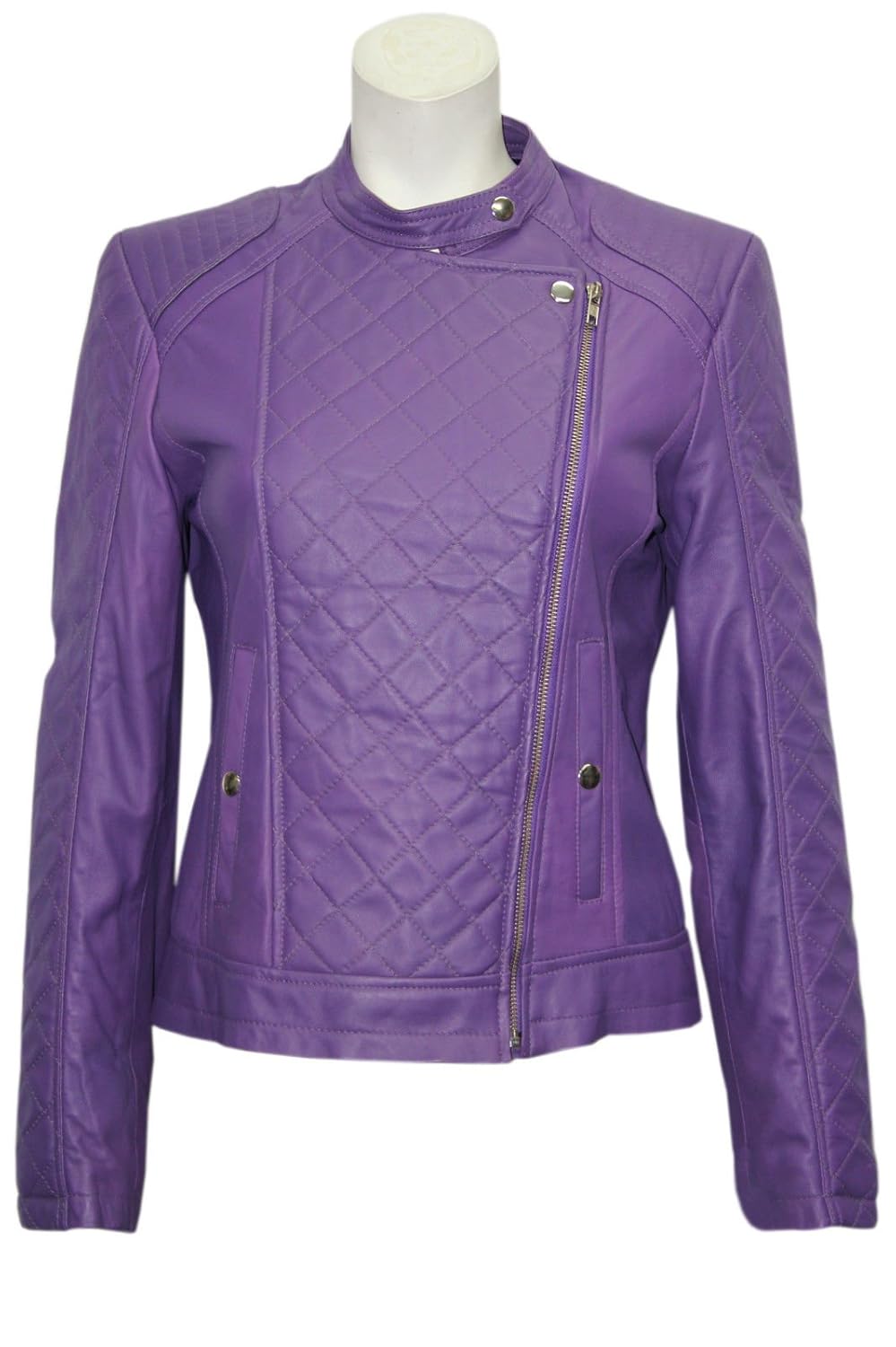 

Ladies Diamond Purple Stylish Fashion Designer Quilted Soft Real Leather Jacket