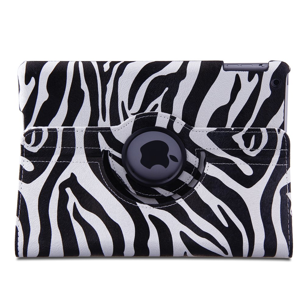 

Generic Black Zebra Stripes PU Leather 360 Degree Rotating Auto Sleep/Wake Function Stand Smart Protective Case Cover for 9.7 inch iPad Air / iPad 5 with a Stylus as a Gift