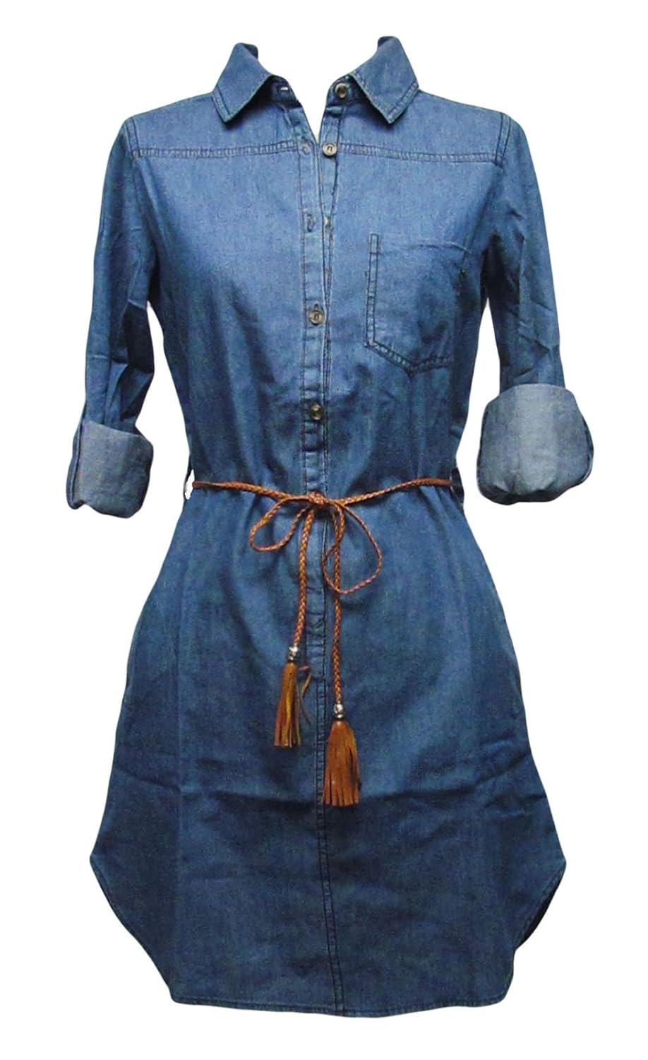 

Chambray Button up Denim Women's Dress with Belt ( Regular/plus )