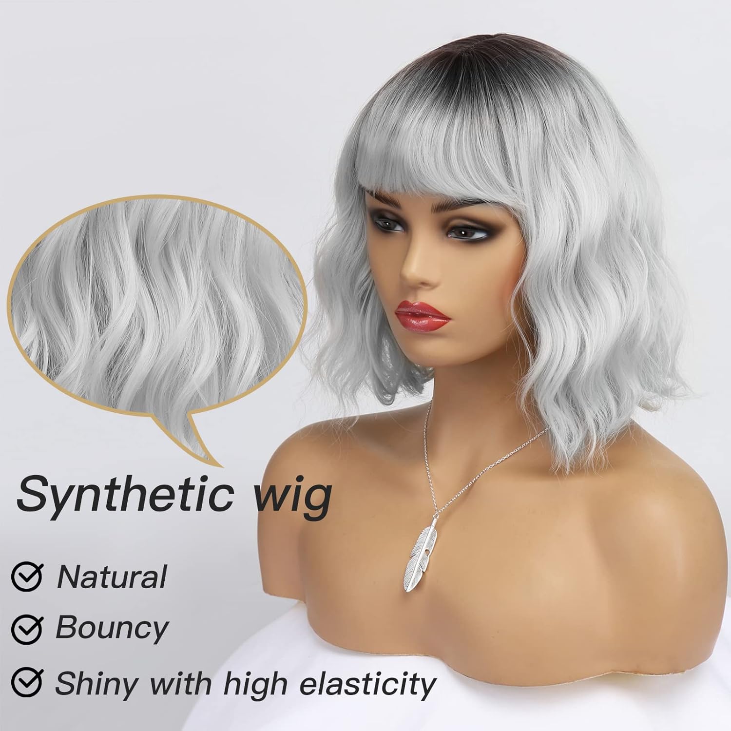Kurze blonde Perücke für Frauen, natürliches Kunsthaar, Ombre-Bob-Perücke mit ordentlichem Pony, dunklem Ansatz für Alltag/Party/Cosplay (10 Zoll, Blond)._voghion.com
