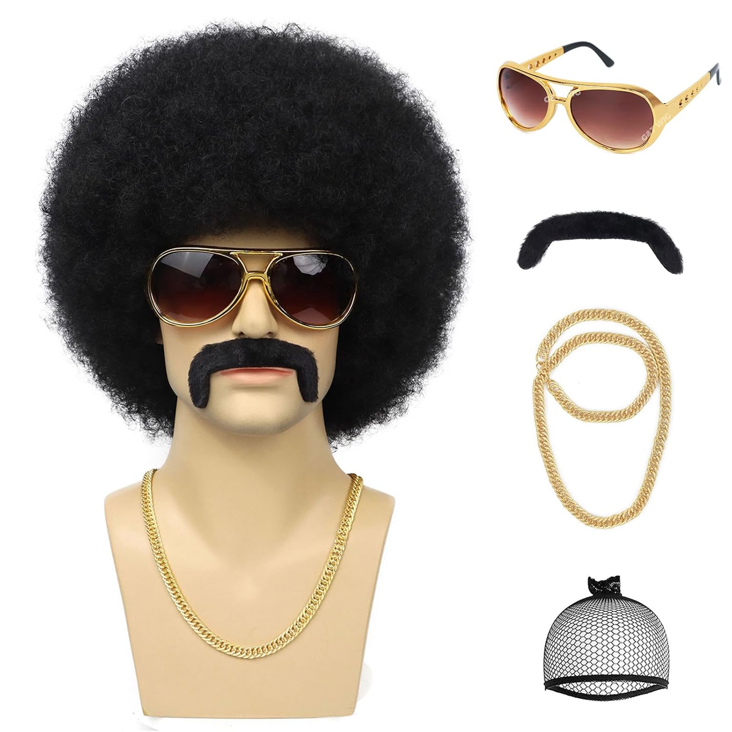 Perruque G&T Afro pour homme, style années 70-80, courte et bouclée, brune, rockeuse, idéale pour les fêtes, le disco, Halloween, le cosplay, perruque synthétique amusante (brun foncé)._voghion.com