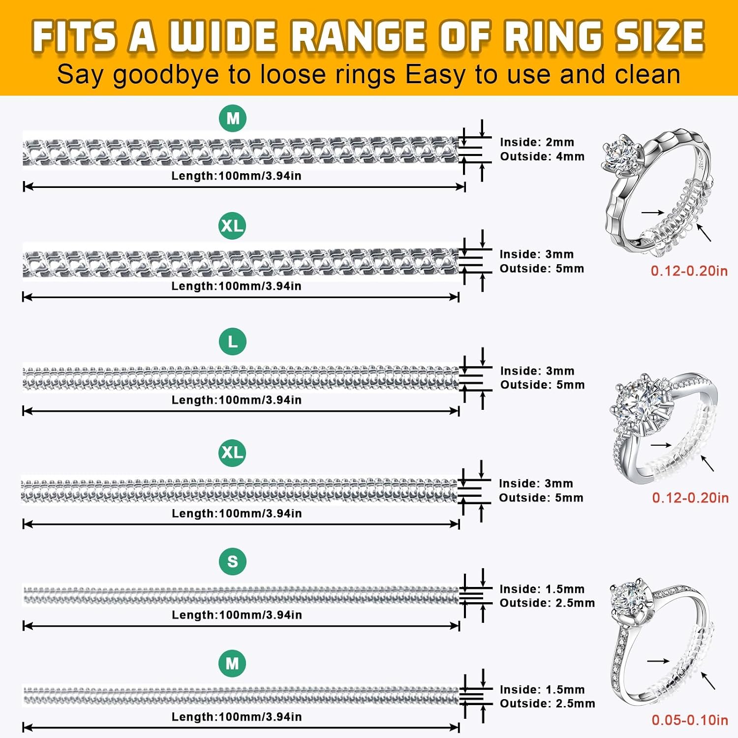 Transparent Silicone Ring Adjuster Guards 14Pcs Invisible Ring Tightener Spacer For Loose Thick Band Rings Women Men_voghion.com