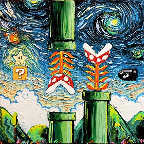 Super Mario Bros - Mario Brothers - Video Game Art - Fine art print - giclee - Nintendo - van Gogh Never Became Invincible - Art by Aja 12x12 inches