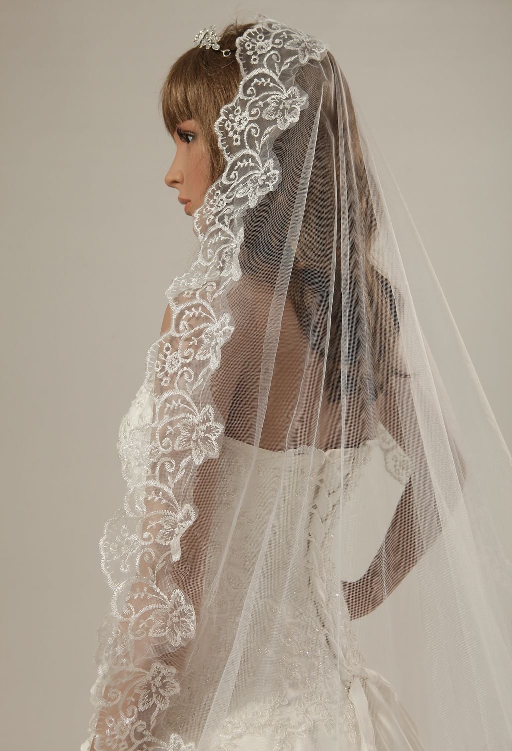 

1 Tier Layer Beautiful Cathedral Bridal Wedding Veil with Appliques Edge-V12
