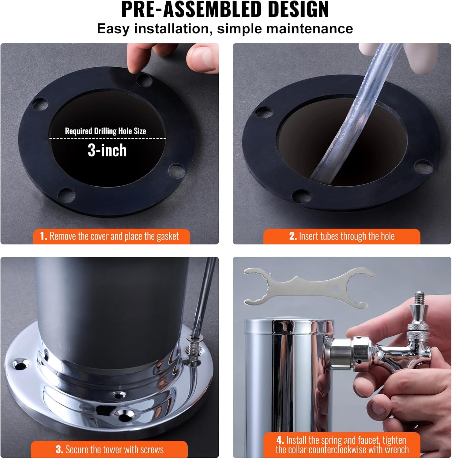 VEVOR Dispenser a torre per birra alla spina a doppio rubinetto, torre per birra in fusto in acciaio inox, kit torre kegerator con tubi preassemblati e chiusura automatica_voghion.com