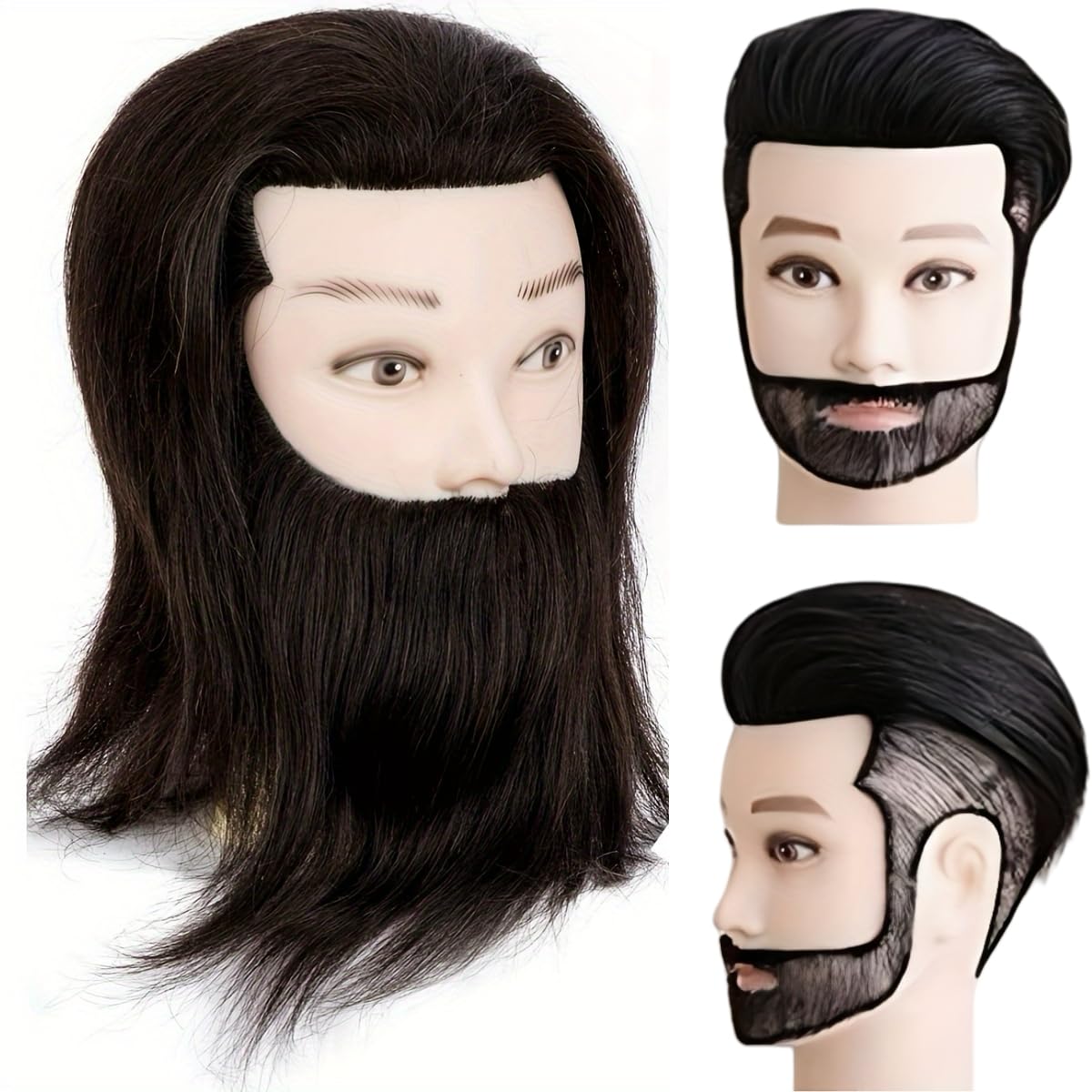 Mannequin Head Human Hair, Cosmetology Students Training Doll Head For Hair Styling & Barber Mannequin Head Male For Practice Hair Cutting Trim Beard_voghion.com