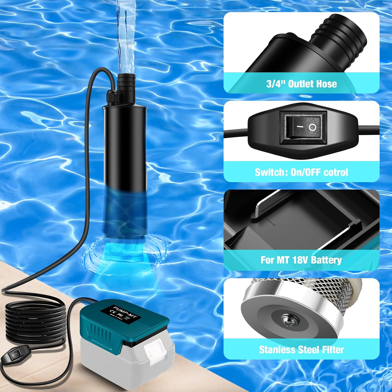 Portable Water Pump For Makita 18V Battery 500GPH with Sediment