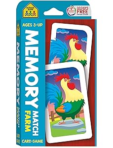 School Zone Memory Match Farm Card Game: 56 Game Cards, Preschool, Kindergarten, Animals, Early Reading, Counting, Matching, Vocabulary, Ages 3+ by School Zone
