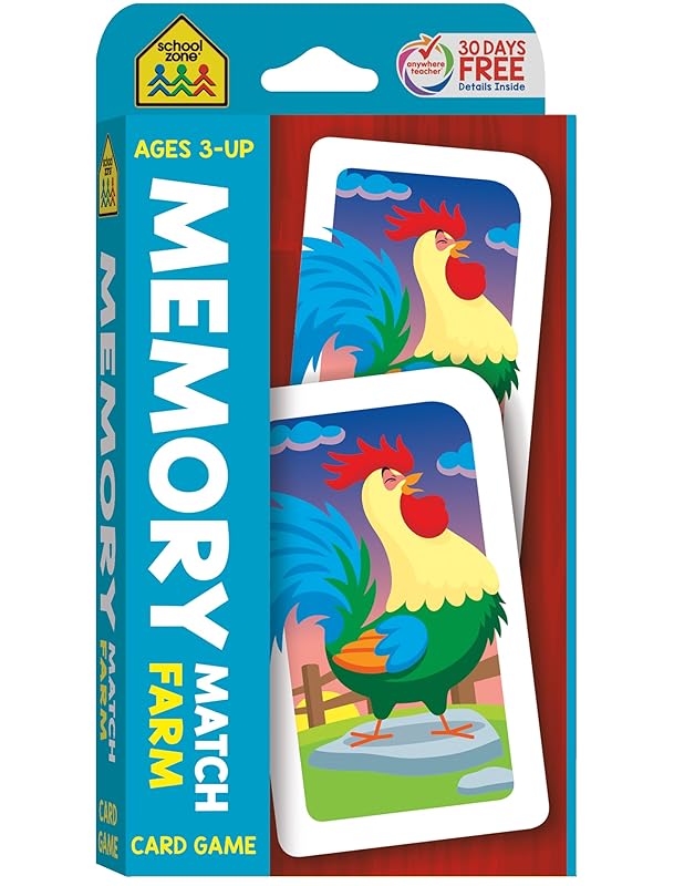 School Zone Memory Match Farm Card Game: 56 Game Cards, Preschool, Kindergarten, Animals, Early Reading, Counting, Matching, Vocabulary, Ages 3+ by School Zone