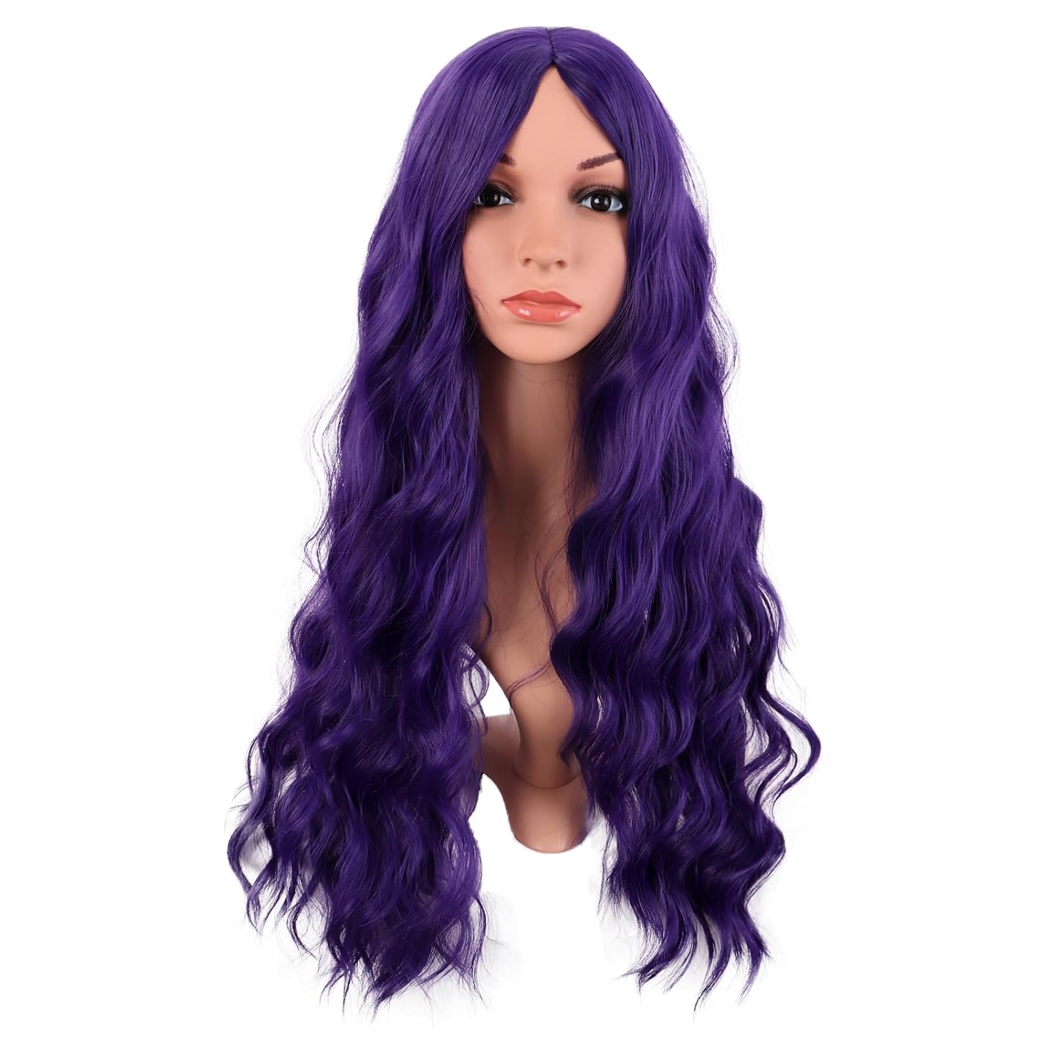 Parrucca donna lunga ondulata sintetica per cosplay viola scuro_voghion.com