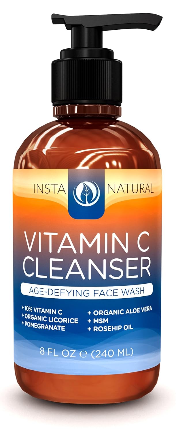 

InstaNatural Vitamin C Facial Cleanser - Revitalizing Anti-Aging Face Wash with 10% Vitamin C, Organic Aloe Vera & Rosehip Oil - 8 FL OZ