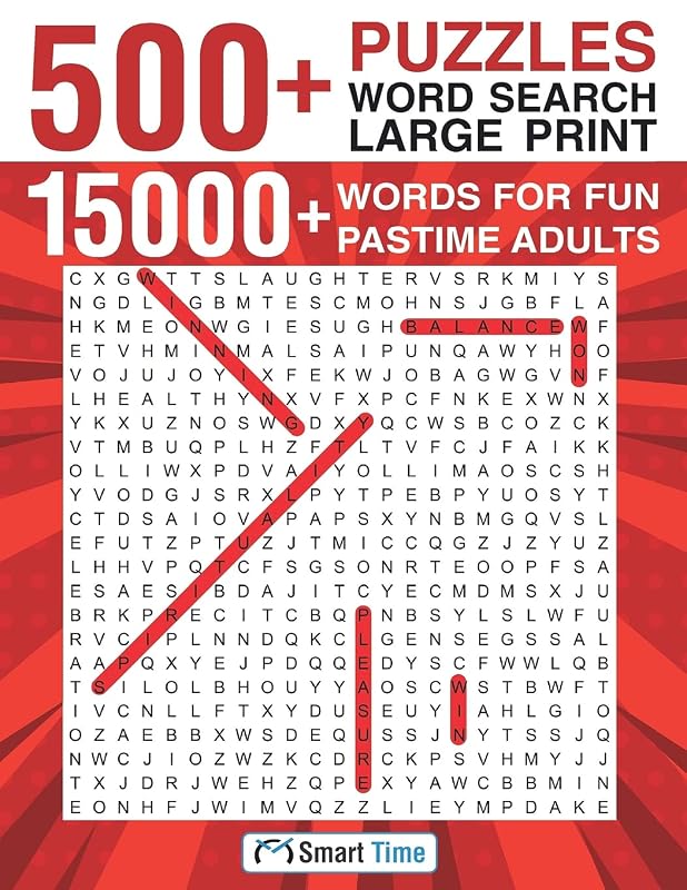 500+ Puzzles Word Search Large Print: 15000+ Words for Fun Pastime Adults by Smart Time