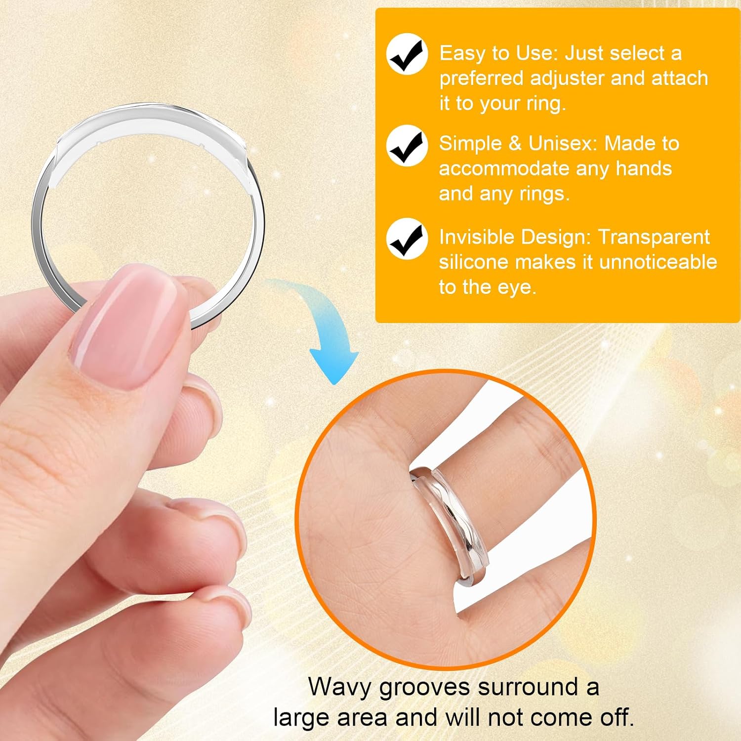 Transparent Silicone Ring Adjuster Guards 14Pcs Invisible Ring Tightener Spacer For Loose Thick Band Rings Women Men_voghion.com