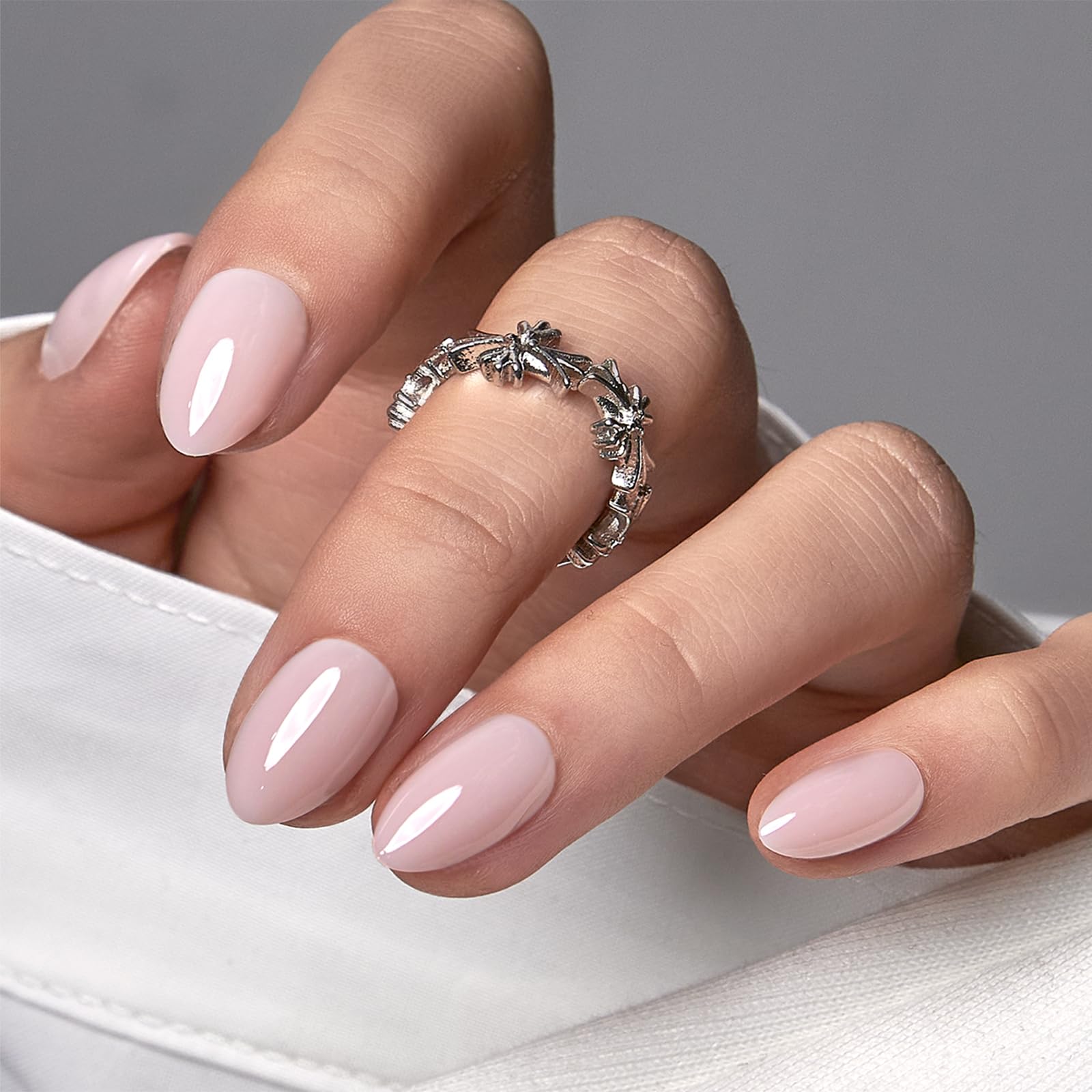 Soft Gel Almond Press On Nails Peach Nude Reusable Nail Kit_voghion.com