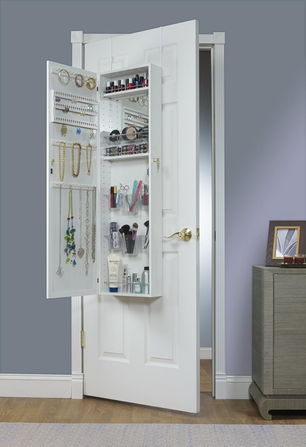 

Mirrotek Over The Door Combination Jewelry and Makeup Armoire, White