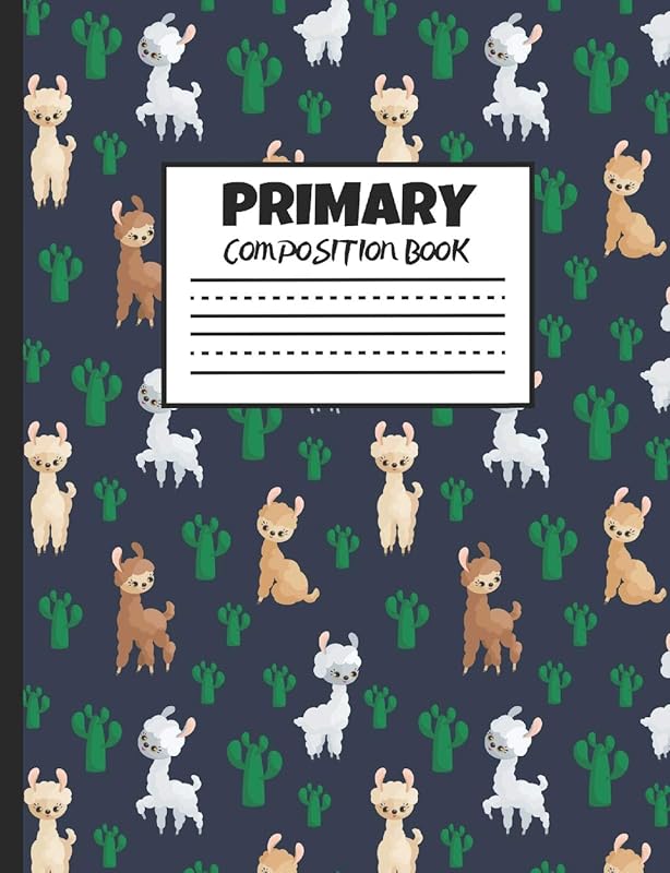 Primary Composition Book: Cute Llamas with Cacti, 200 Pages, Handwriting Paper (7.44" x 9.69") by Larkspur & Tea Publishing