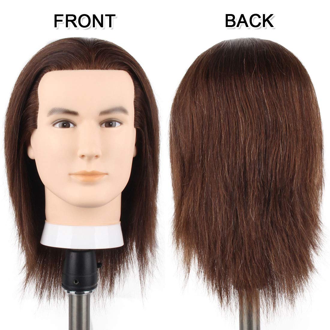 Testa di manichino maschile con capelli 100% umani, ideale per l'allenamento al taglio di capelli, con capelli folti. Testa di manichino da parrucchiere per acconciature (20-25 cm, 3B#)._voghion.com