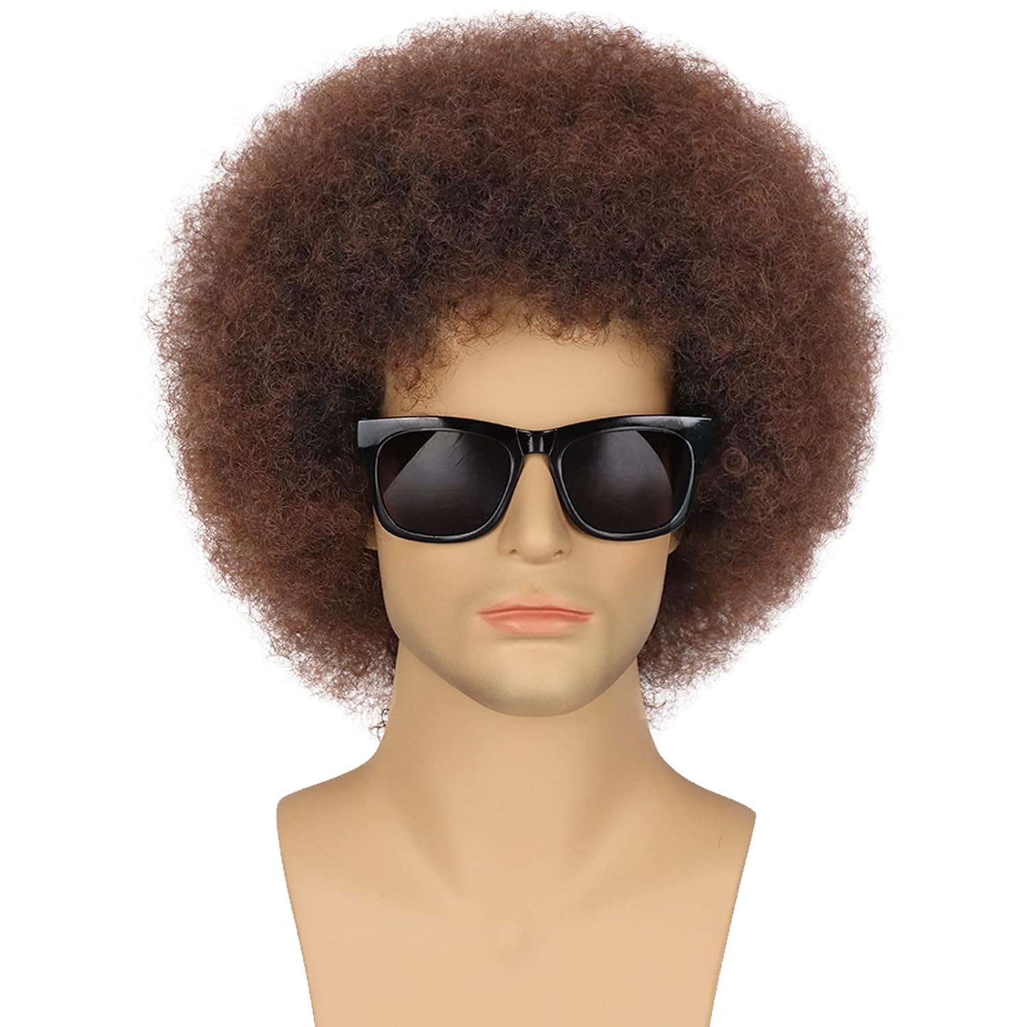 Perruque G&T Afro pour homme, style années 70-80, courte et bouclée, brune, rockeuse, idéale pour les fêtes, le disco, Halloween, le cosplay, perruque synthétique amusante (brun foncé)._voghion.com