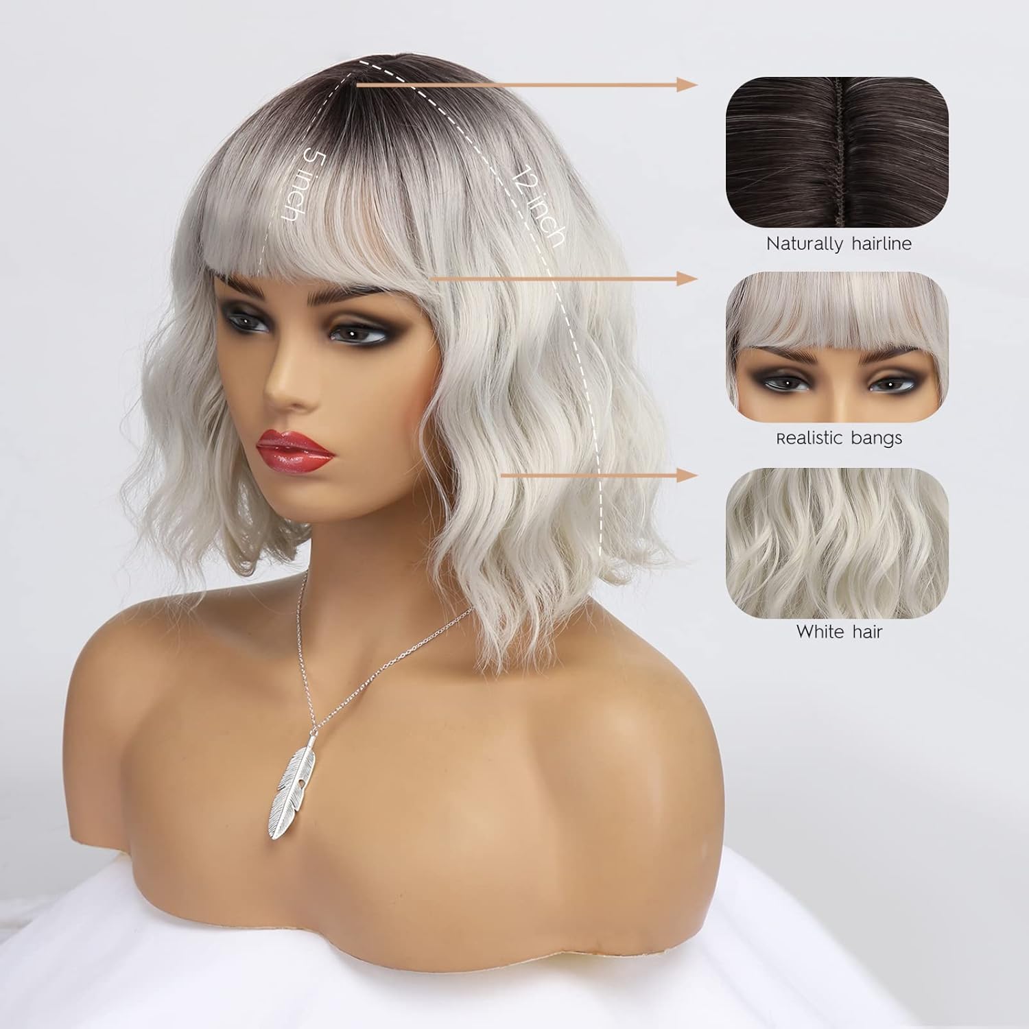 Kurze blonde Perücke für Frauen, natürliches Kunsthaar, Ombre-Bob-Perücke mit ordentlichem Pony, dunklem Ansatz für Alltag/Party/Cosplay (10 Zoll, Blond)._voghion.com