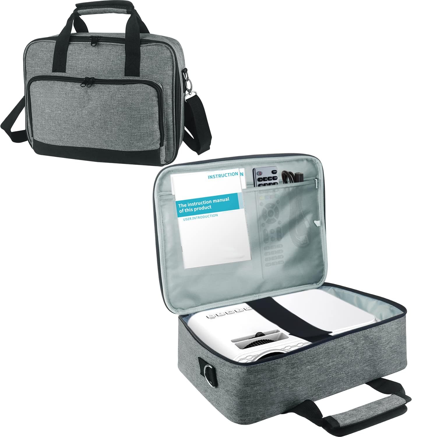 ZKOO Projector Carrying Case, Projector Bag Compatible with Most Projectors, Includes Storage Pockets & Adjustable Shoulder Straps, Travel Projector Case, 14" x 11" x 4" (Gray)
